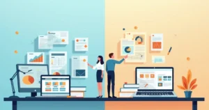 Comparação visual entre catálogo digital em tablet e catálogo impresso sobre mesa de trabalho B2B