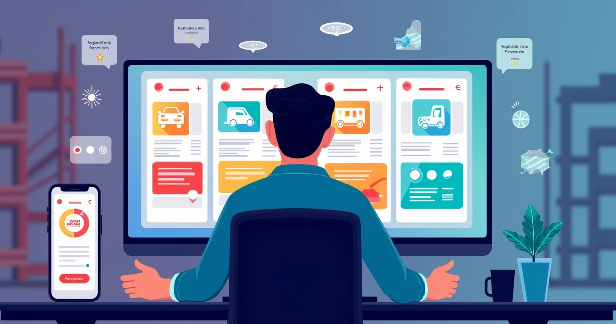 Ilustração de catálogo B2B sendo personalizado com filtros e segmentações em 2026