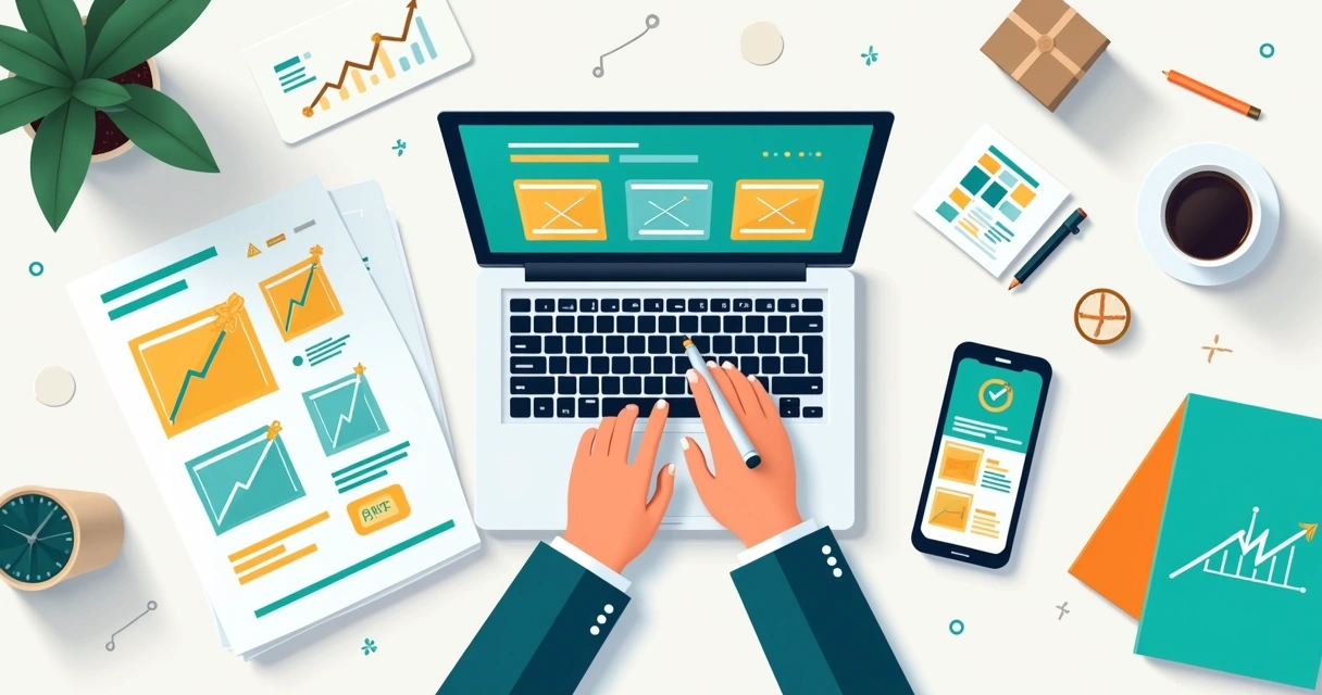 Ilustração de relatório destacando produtos líderes em um catálogo digital B2B